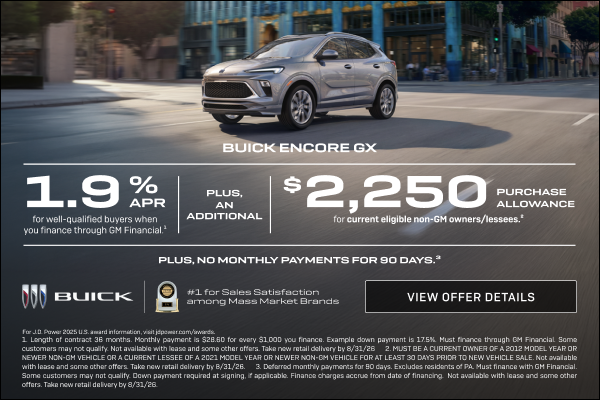 1.9% APR 
FOR WELL-QUALIFIED BUYERS when you finance through GM Financial.1

Plus, an additional ...